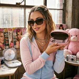 Juicy Couture Sienna/S Sunglasses Rhinestone Heart Black Y2K w/ Pink Case